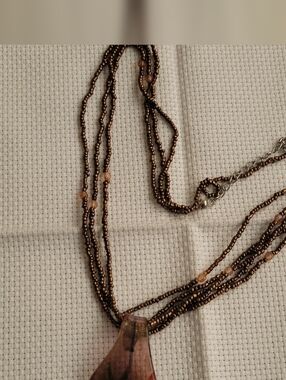 Multi-Strand Metallic Brown Beaded Necklace - Unbranded